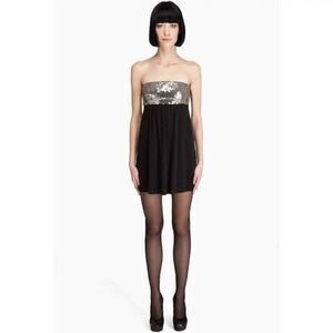 Theory Lensley Black Silver Sequin Strapless Mini Dress - Size 2